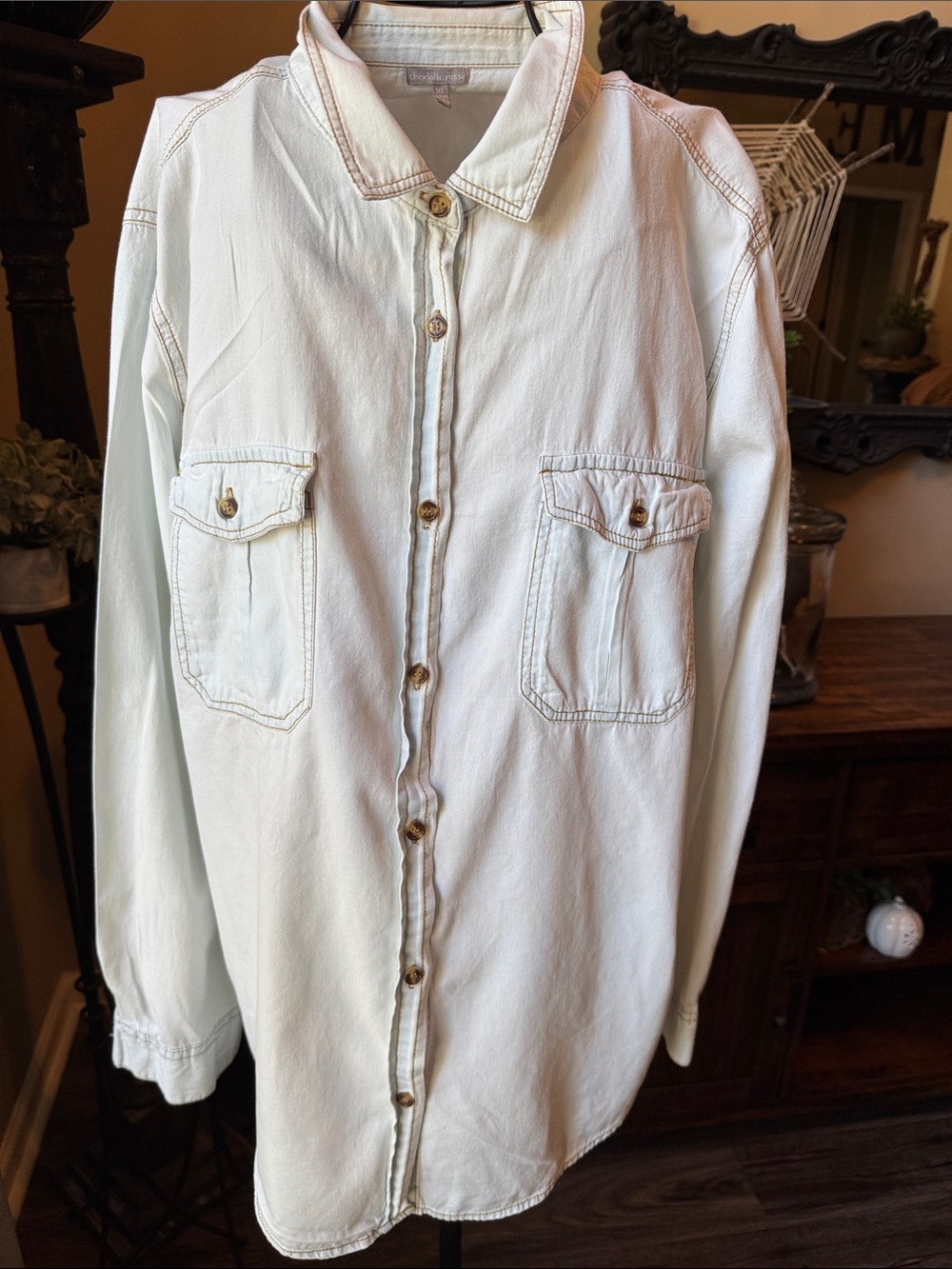 Women’s Light Wash Denim Button-Up Shirt